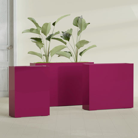 Amesbury Narrow Rectangular fiberglass planter in Gloss Eggplant, size range, in a sunlit interior