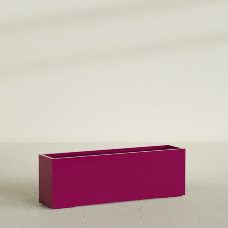 Tolga Rectangular Planter in Gloss Eggplant, 72"L × 16"D × 24"H, shown empty