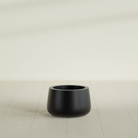 Short Hayden Bowl Planter in Matte Black, 12"D × 7"H, shown empty