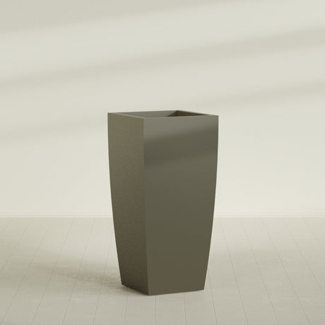 Toulan Tapered Square Planter in Matte Bronze, 28"W × 60"H, shown empty