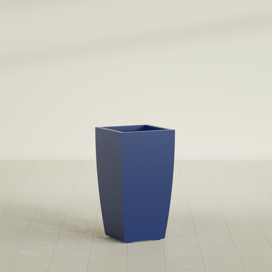 Toulan Tapered Square Planter in Matte Cobalt Blue, 16"W × 30"H, shown empty