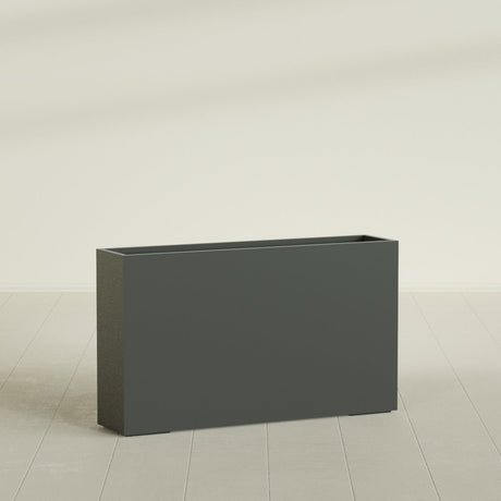 Perth Rectangular Planter in Matte Charcoal, 72"L × 16"D × 42"H, shown empty