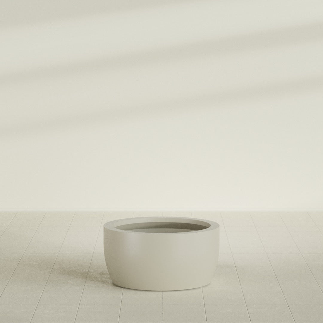 Casablanca Bowl Planter in Satin Beige, 30"D × 15"H, shown empty