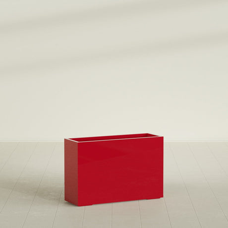 Potsdam Rectangular Planter in Gloss Red, 48"L × 16"D × 32"H, shown empty