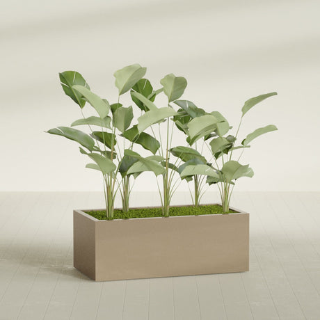 Torino Corner fiberglass planter in Gloss Metallic Gold, shown planted, in a sunlit interior