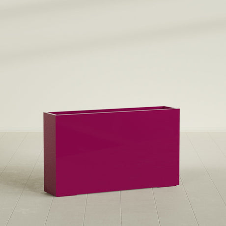 Perth Rectangular Planter in Gloss Eggplant, 72"L × 16"D × 42"H, shown empty