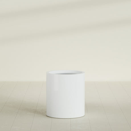 Rio Grande Cylinder Planter in Matte Bright White, 18"D × 20"H, shown empty
