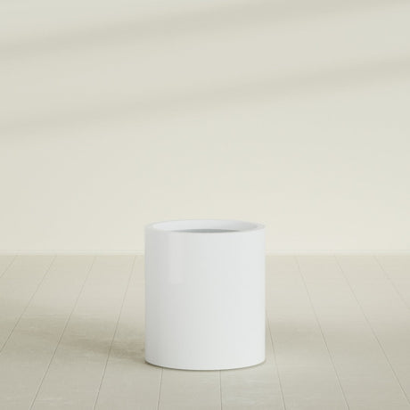 Rio Grande Cylinder Planter in Matte Bright White, 18"D × 20"H, shown empty