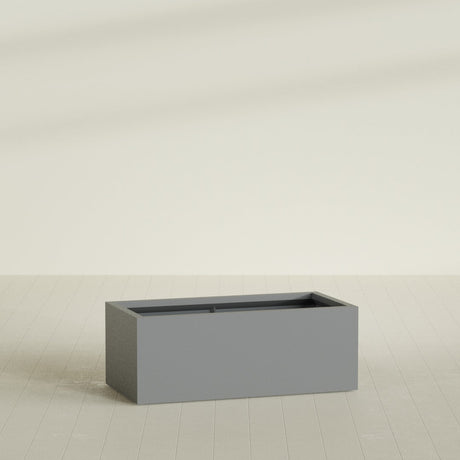 Torino Wide Rectangular Planter in Matte Gunmetal, 48"L × 24"D × 18"H, shown empty