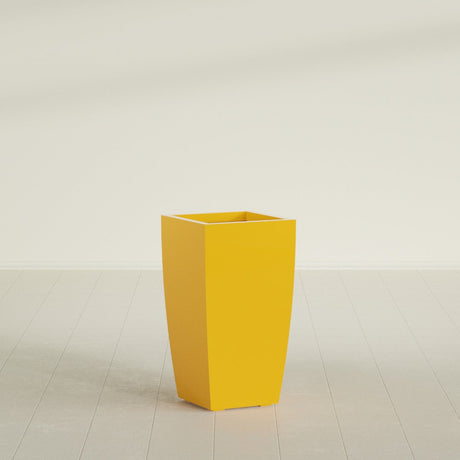 Toulan Tapered Square Planter in Gloss Saffron, 16"W × 30"H, shown empty