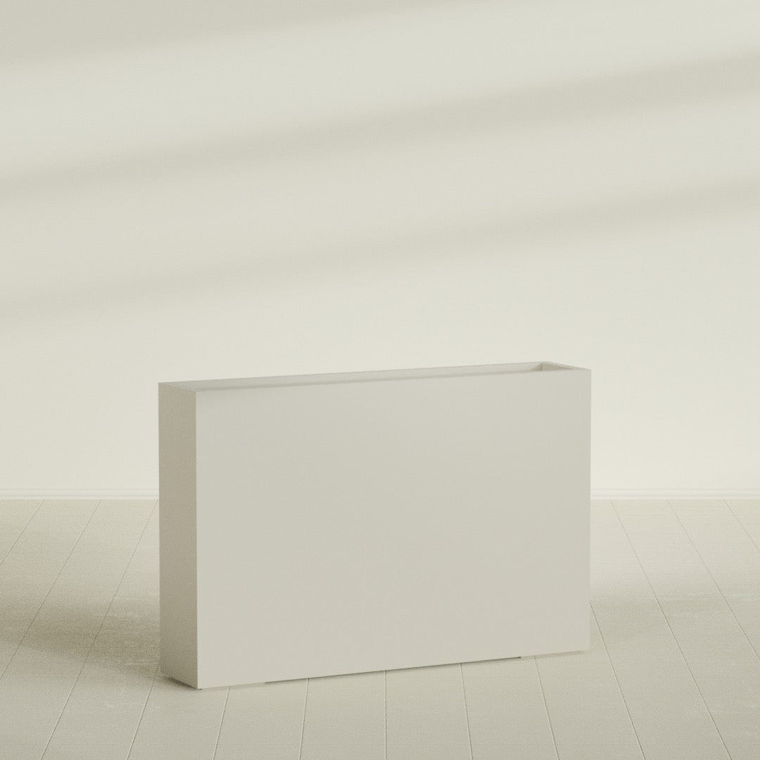 Amesbury Narrow Rectangular Planter in Satin Beige, 48"L × 10"D × 32"H, shown empty