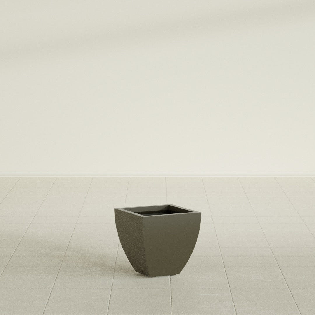 Lima Tapered Square Planter in Matte Bronze, 12", shown empty