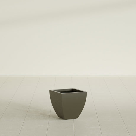 Lima Tapered Square Planter in Matte Bronze, 12", shown empty
