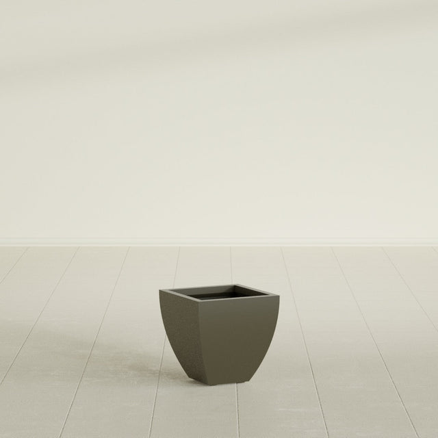 Lima Tapered Square Planter in Matte Bronze, 12", shown empty