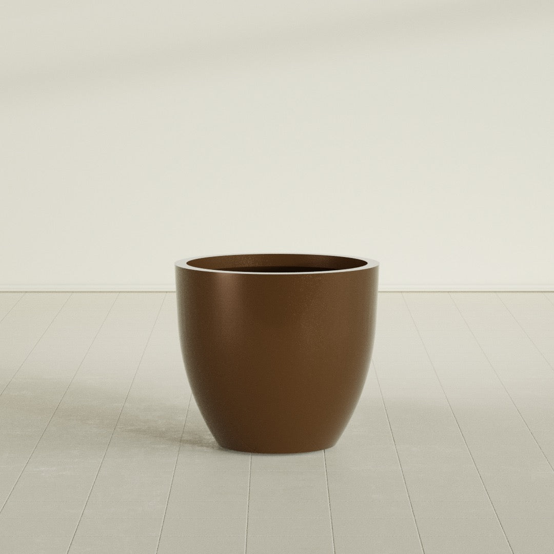 Wannsee Round Planter in Metallic Bronze, 33"D × 29"H, shown empty