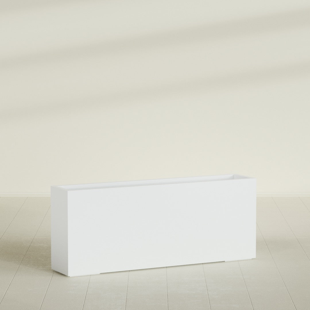 Hollywood Narrow Rectangular Planter in Matte Bright White, 60"L × 12"D × 24"H, shown empty