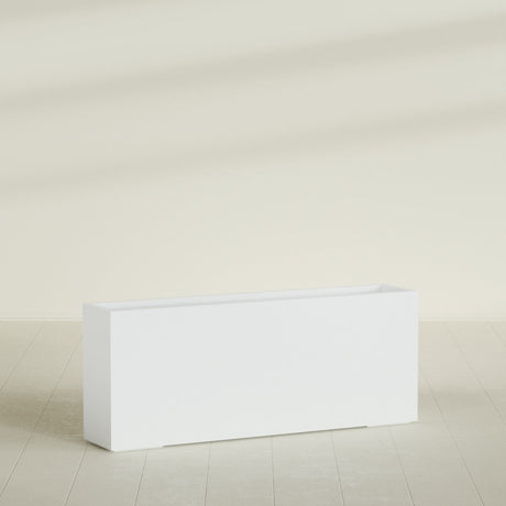 Hollywood Narrow Rectangular Planter in Matte Bright White, 60"L × 12"D × 24"H, shown empty
