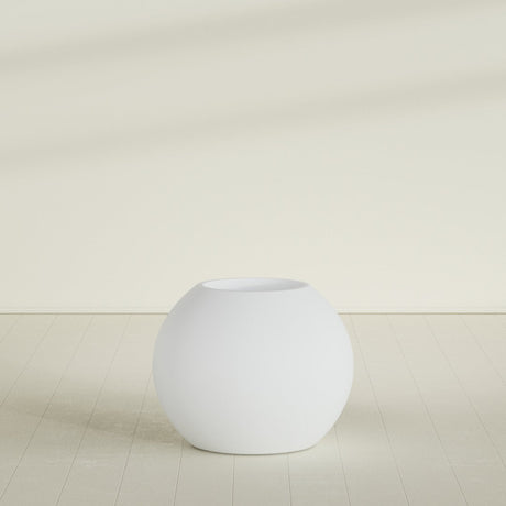 Globe Planter in Gloss Bright White, 30"D × 24"H, shown empty