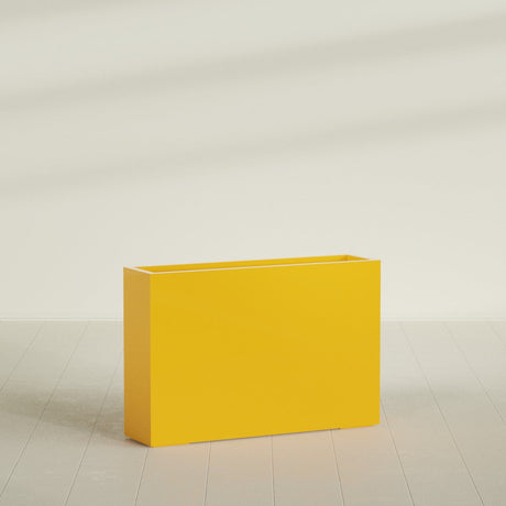 Delray Rectangular Planter in Gloss Saffron, 48"L × 12"D × 32"H, shown empty