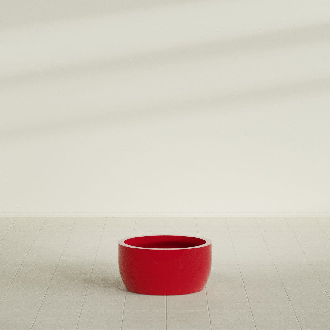 Casablanca Bowl Planter in Gloss Red, 24"D × 12"H, shown empty