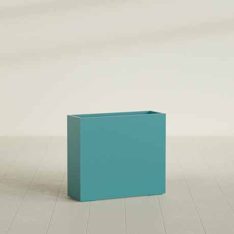 Perth Rectangular Planter in Satin Seafoam Green, 48"L × 16"D × 42"H, shown empty