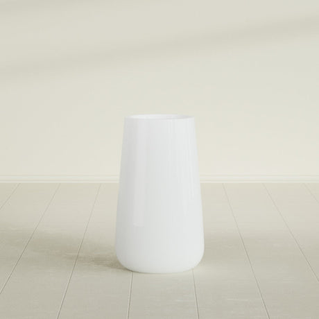 Saigon Tapered Round Planter in Matte Bright White, 16"D × 36"H, shown empty