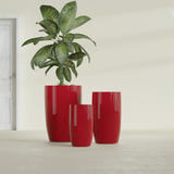 Lisbon Tall Round fiberglass planter in Gloss Red, size range, in a sunlit interior