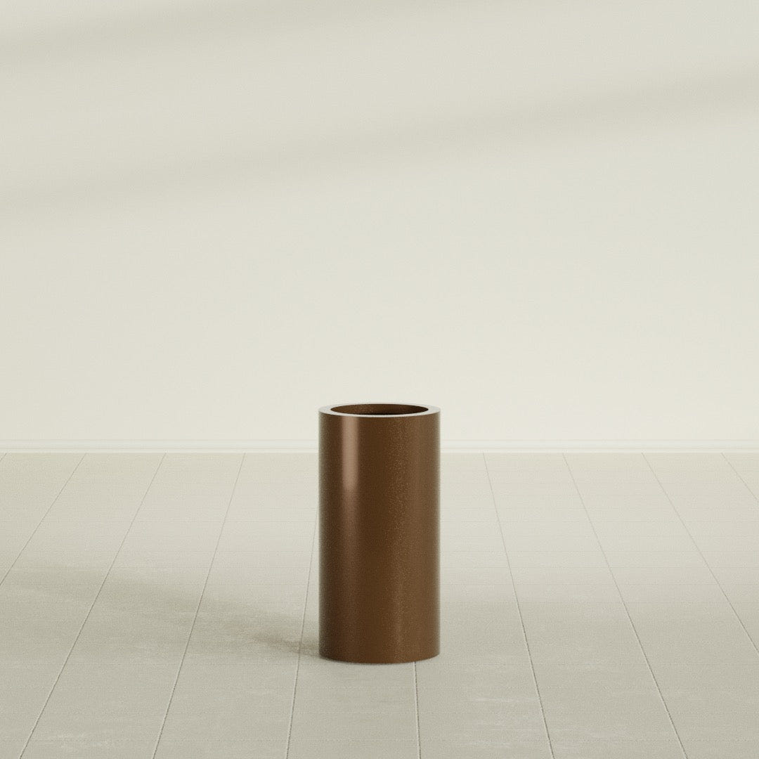 Corry Cylinder Planter in Metallic Bronze, 10"D × 20"H, shown empty