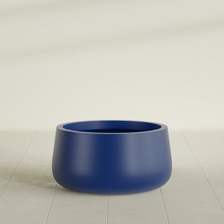Short Hayden Bowl Planter in Matte Cobalt Blue, 20"D × 10"H, shown empty