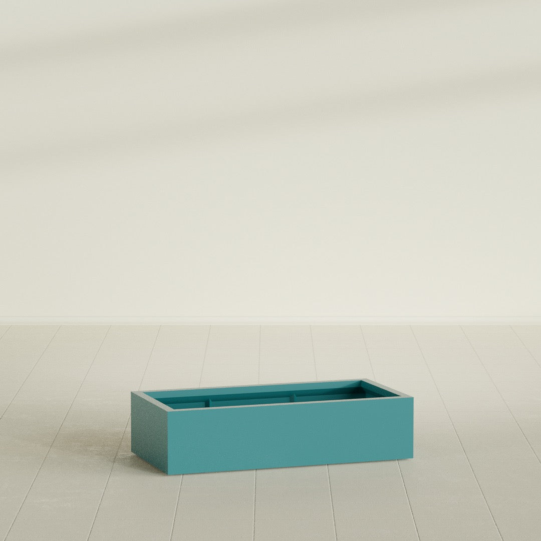 Antwerp Rectangular Planter in Satin Seafoam Green, 48"L × 24"D × 12"H, shown empty