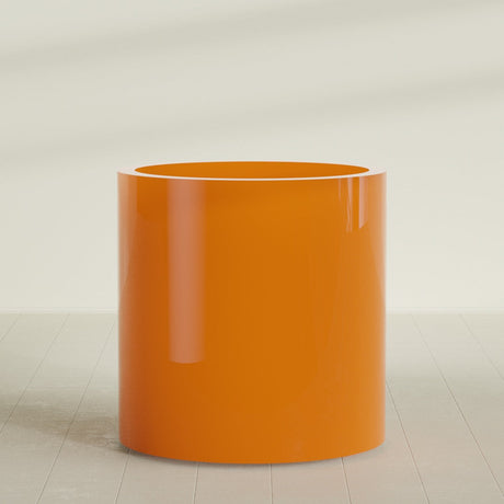 Rio Grande Cylinder Planter in Gloss Tangerine, 30"D × 32"H, shown empty
