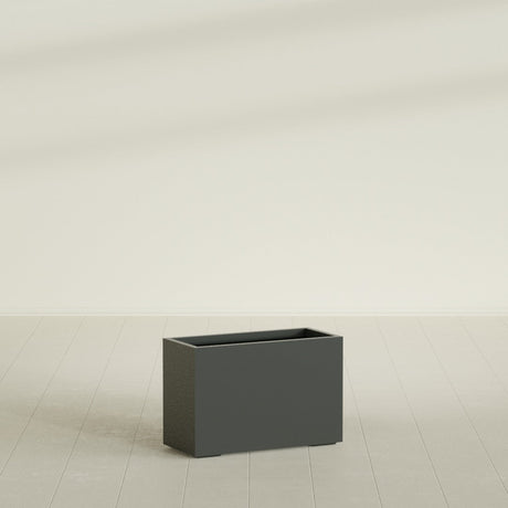 Tolga Rectangular Planter in Matte Charcoal, 36"L × 16"D × 24"H, shown empty