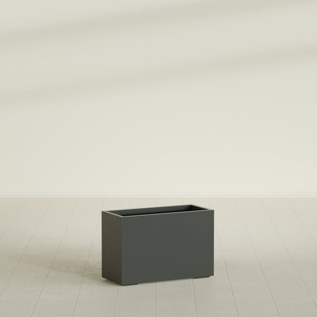 Tolga Rectangular Planter in Matte Charcoal, 36"L × 16"D × 24"H, shown empty