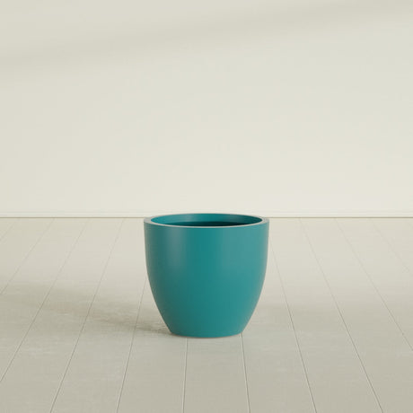 Wannsee Round Planter in Satin Seafoam Green, 27"D × 24"H, shown empty