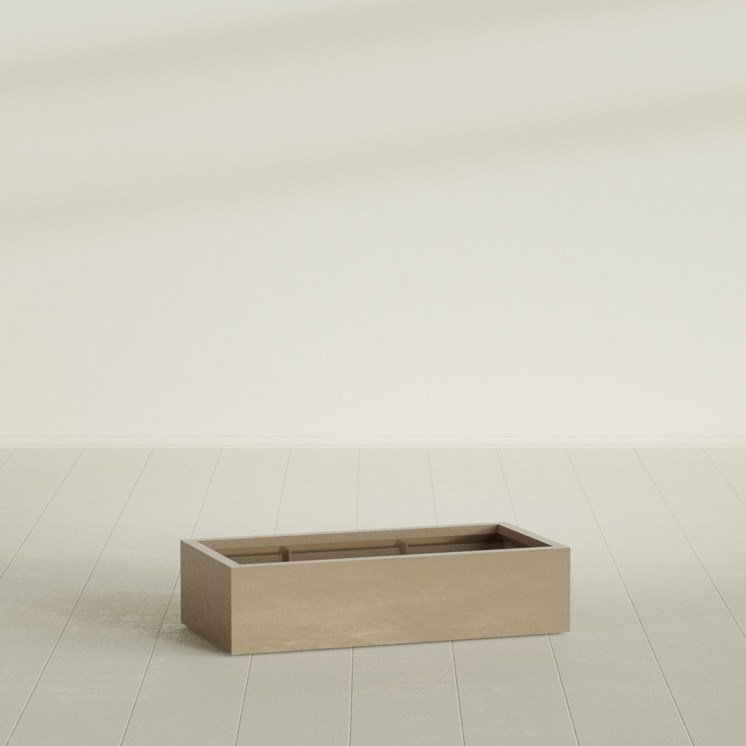 Antwerp Rectangular Planter in Gloss Metallic Gold, 48"L × 24"D × 12"H, shown empty