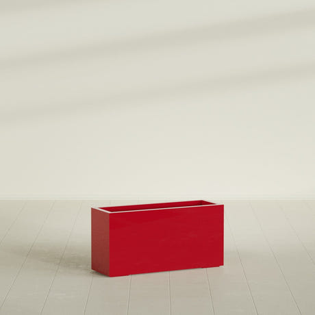 Hollywood Narrow Rectangular Planter in Gloss Red, 36"L × 12"D × 24"H, shown empty