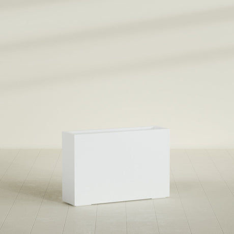 Milano Narrow Rectangular Planter in Matte Bright White, 36"L × 10"D × 24"H, shown empty