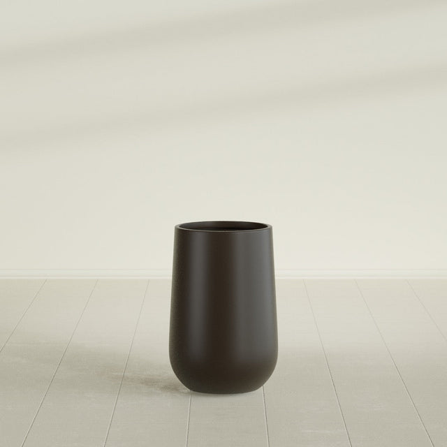 Hayden Urn Planter in Matte Dark Brown, 12"D × 20"H, shown empty