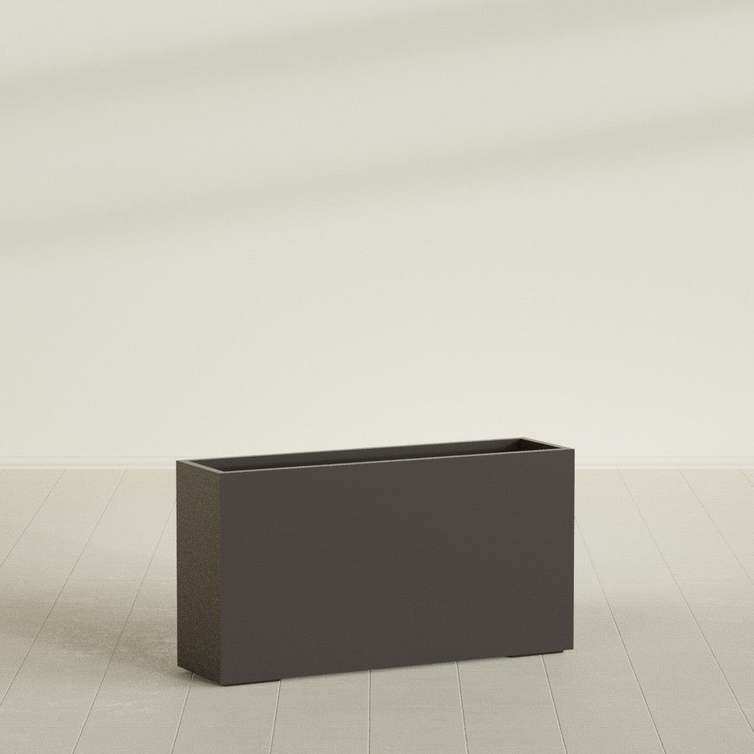 Potsdam Rectangular Planter in Matte Dark Brown, 60"L × 16"D × 32"H, shown empty