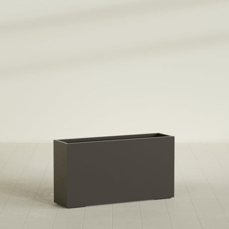 Potsdam Rectangular Planter in Matte Dark Brown, 60"L × 16"D × 32"H, shown empty