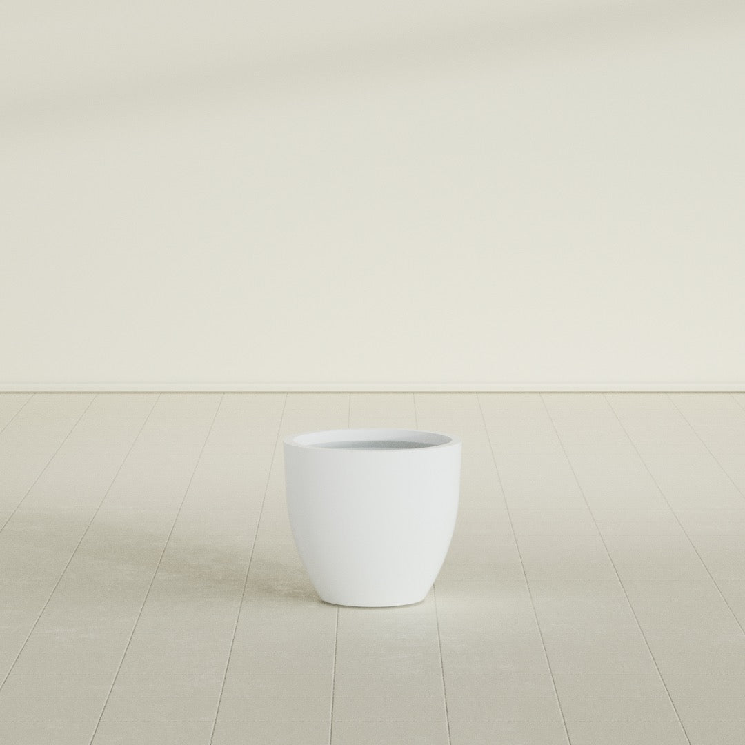 Wannsee Round Planter in Matte Bright White, 22"D × 19"H, shown empty