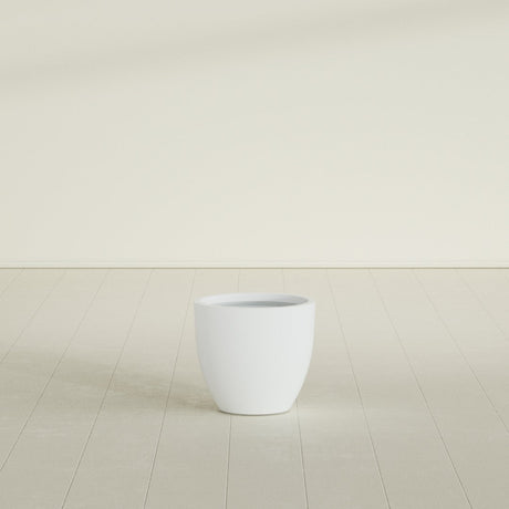 Wannsee Round Planter in Matte Bright White, 22"D × 19"H, shown empty