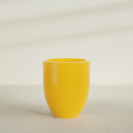 Valencia Tapered Round Planter in Gloss Saffron, 27"D × 31"H, shown empty