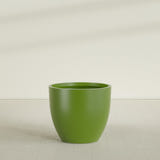 Wannsee Round Planter in Satin Green, 44"D × 39"H, shown empty