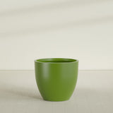 Wannsee Round Planter in Satin Green, 44"D × 39"H, shown empty