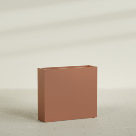 Amesbury Narrow Rectangular Planter in Matte Terra Cotta, 36"L × 10"D × 32"H, shown empty