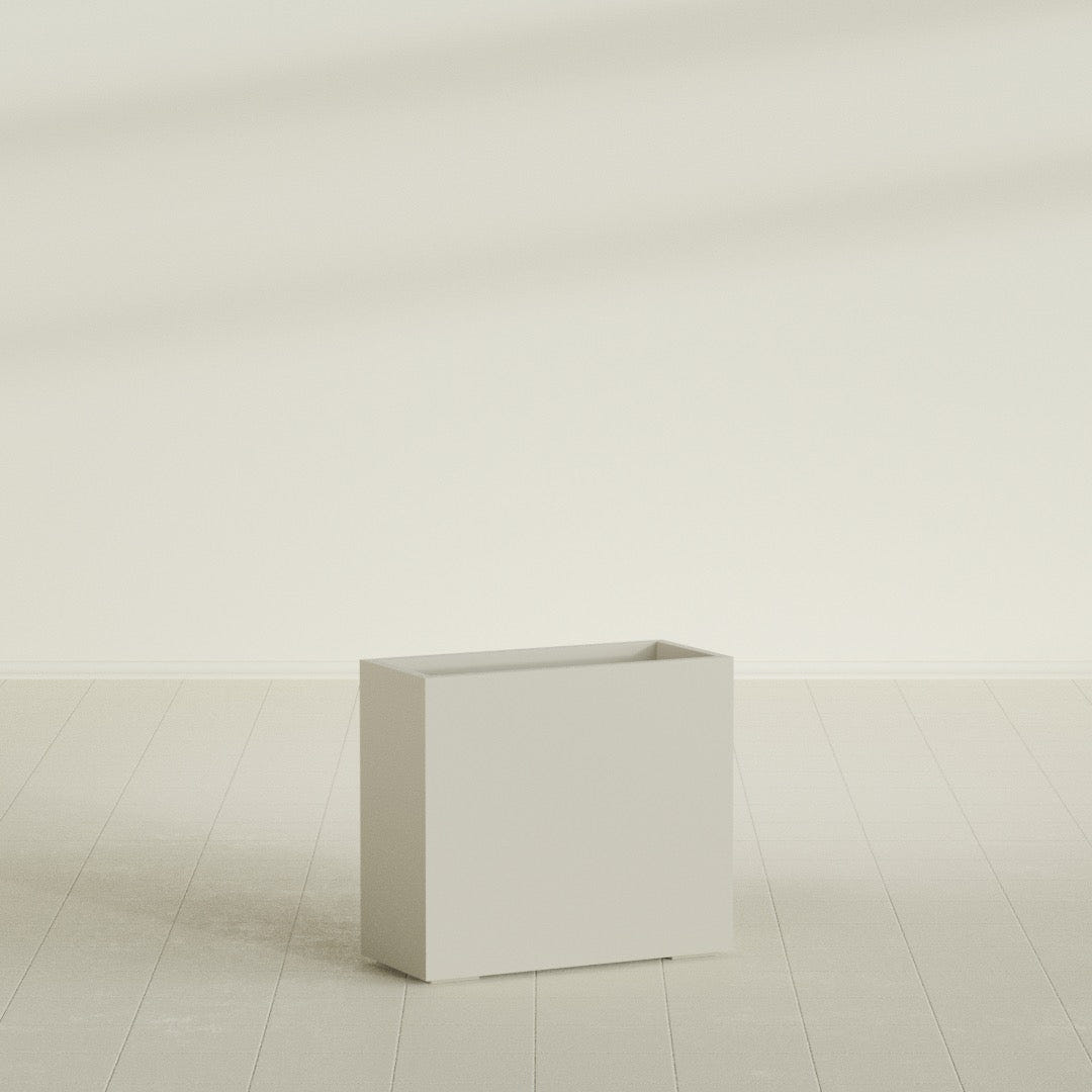 Potsdam Rectangular Planter in Satin Beige, 36"L × 16"D × 32"H, shown empty