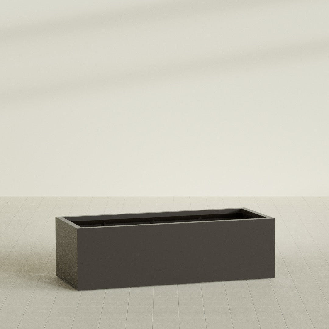 Torino Wide Rectangular Planter in Matte Dark Brown, 60"L × 24"D × 18"H, shown empty