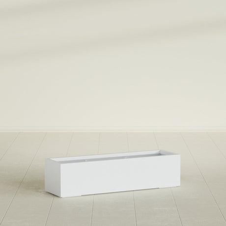 Cuba Low Rectangular Planter in Gloss Bright White, 48"L × 14"D × 12"H, shown empty