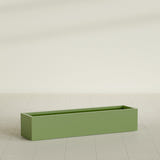 Cuba Low Rectangular Planter in Satin Green, 60"L × 14"D × 12"H, shown empty